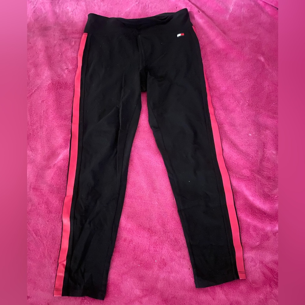 Tommy Hilfiger Black Leggings with Red Stripes